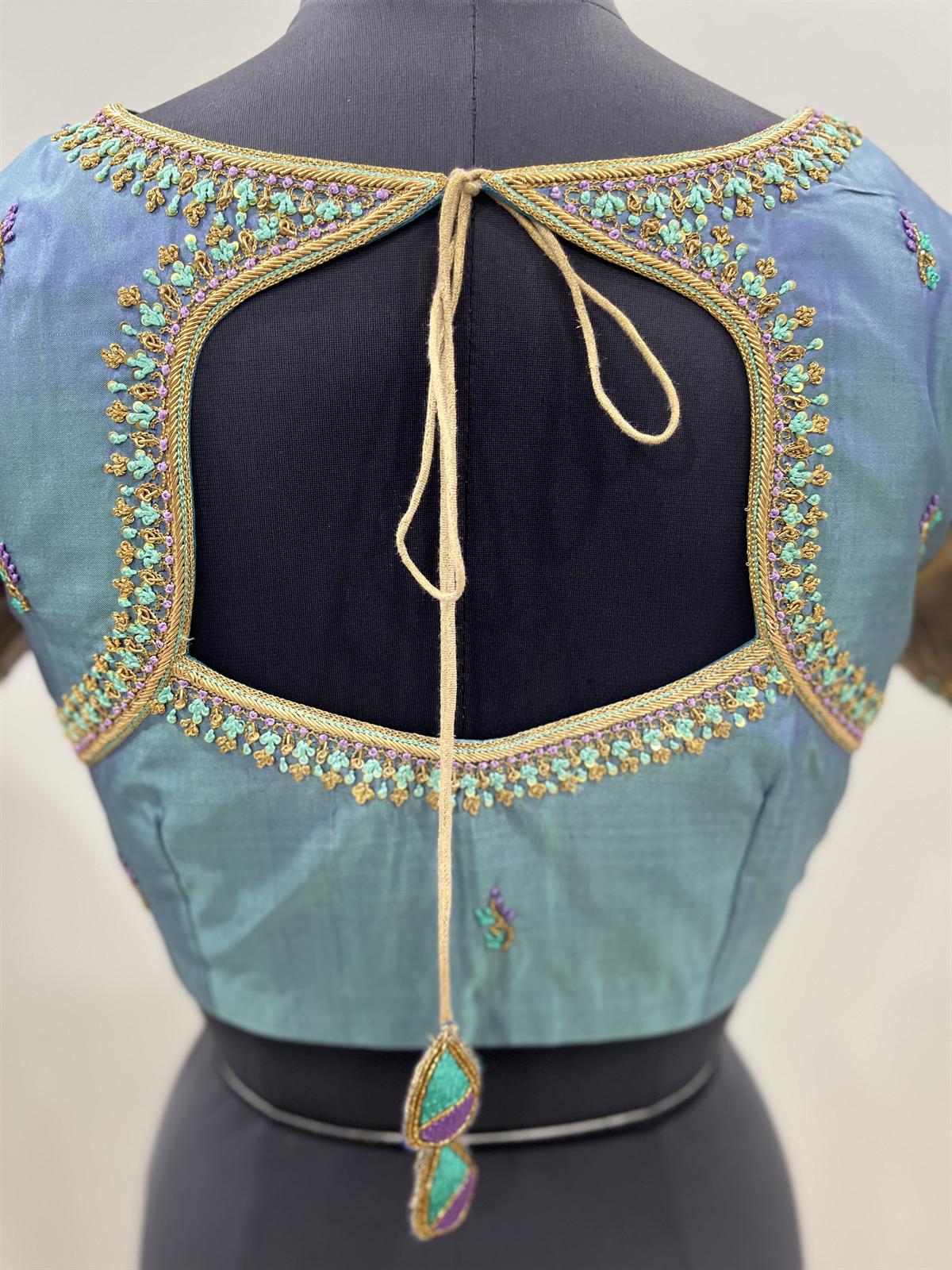 Teal aari tie-back blouse